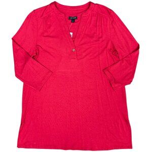 NWT Women's J. JILL Wearever Shirred-Yoke Split-Neck Tunic Red |‎ Size XS